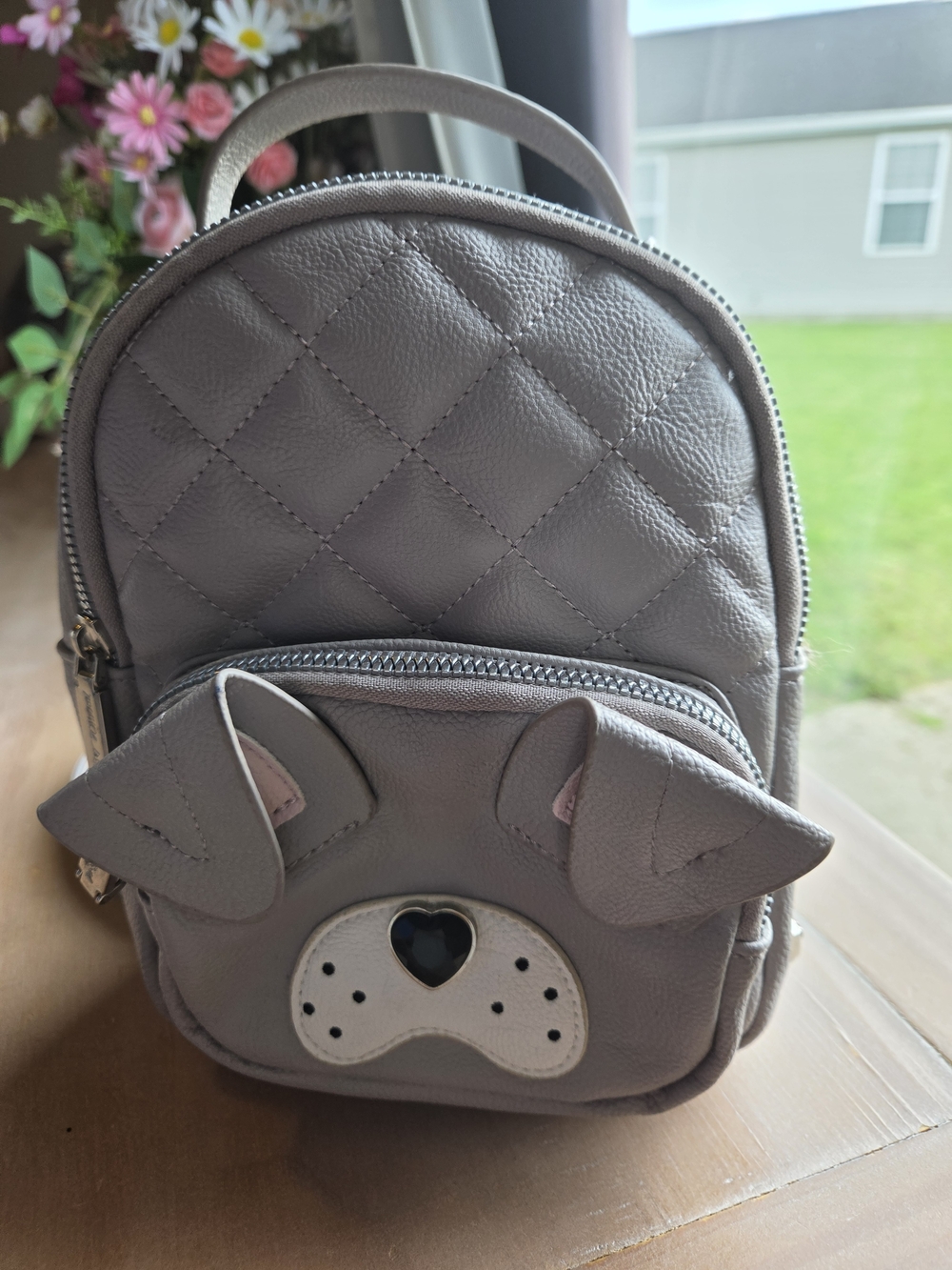 Betsey Johnson Quilted Puppy Mini Backpack - Gray